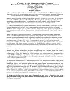 58th Session of the United Nations General Assembly 2nd Committee Panel discussion on “Microcredit, poverty eradication and the empowerment of women” 23 October 2003, 3 – 6 p.m. Trusteeship Council Chamber Issues P