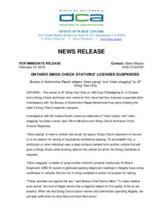 OFFICE OF PUBLIC AFFAIRS 1625 North Market Boulevard, Suite N-323, Sacramento, CA[removed]P[removed]F[removed] | www.dca.ca.gov NEWS RELEASE FOR IMMEDIATE RELEASE