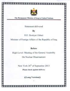 The Permanent Mission of Iraq to United Nations  Statement delivered By H.E. Hoshyar Zebari
