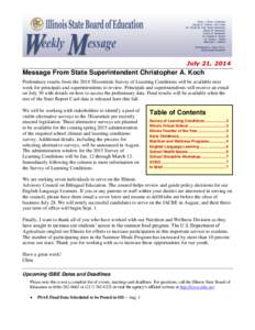 Illinois State Board of Education Weekly Message July 21, 2014