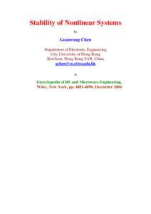 Stability of Nonlinear Systems By Guanrong Chen Department of Electronic Engineering City University of Hong Kong