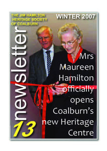 newsletter  THE JIM HAMILTON HERITAGE SOCIETY OF COALBURN