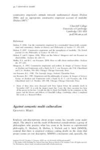 42 | genoveva martı´  constructive empiricist’s attitude towards mathematical objects (Dickenand an appropriate constructive empiricist account of modality (DickenChurchill College