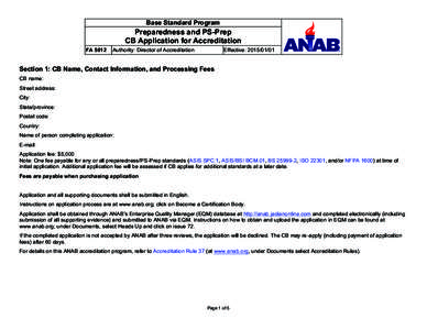 Base Standard Program  Preparedness and PS-Prep CB Application for Accreditation FA 5012