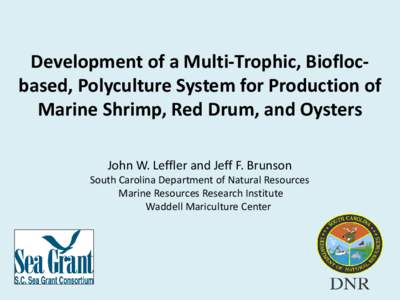 Development of a Multi-Trophic, Bioflocbased, Polyculture System for Production of Marine Shrimp, Red Drum, and Oysters John W. Leffler and Jeff F. Brunson South Carolina Department of Natural Resources Marine Resources 