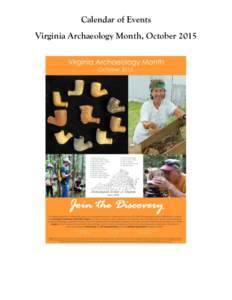 Calendar of Events Virginia Archaeology Month, October 2015 October 3 (Saturday)  Alexandria