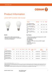 www.osram.com  Product Information LEDSTAR® CLASSIC A60 frosted  Benefits