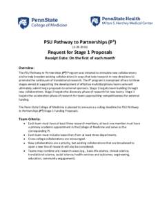 PSU Pathway to Partnerships (P³) (Request for Stage 1 Proposals Receipt Date: On the first of each month Overview: