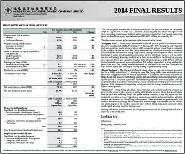 2014 FINAL RESULTS HIGHLIGHTS OF 2014 FINAL RESULTS Note For the year ended 31 December 2014