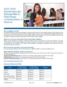 2015–2016 Student Injury and Sickness Plan for Wake Forest University School of Medicine