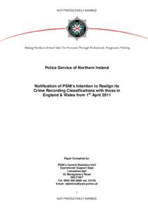 PSNI Proposal to Realign its Crime Recording Classifications with those in England & Wales