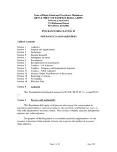 State of Rhode Island and Providence Plantations DEPARTMENT OF BUSINESS REGULATION Division of Insurance 233 Richmond Street Providence, RI[removed]INSURANCE REGULATION 43