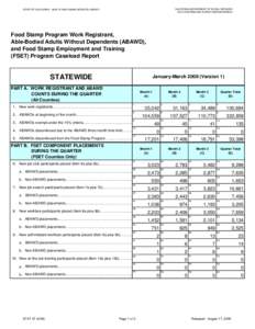 STAT 47 - Food Stamp Program Work Registrant, Able-Bodied Adults Without Dependents (ABAWD), and Food Stamp Employment and Training (FSET) Program Caseload Report - January-March 2009