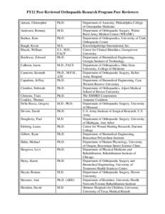 FY12 Peer Reviewed Orthopaedic Research Program Peer Reviewers Adams, Christopher Ph.D.  Andersen, Romney