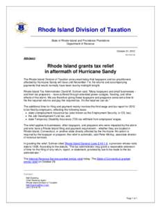 Rhode Island Division of Taxation State of Rhode Island and Providence Plantations Department of Revenue October 31, 2012 ADV