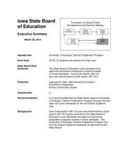 Iowa State Board of Education Framework for Board Policy Development and Decision Making Issue