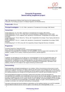 Consortia Programma Samenvatting toegekend project Titel: Risk assessment of Kidney Graft Failure by HLA antibody profiling PROCARE: The Profiling Consortium of Antibody Repertoire and Effectorfunctions