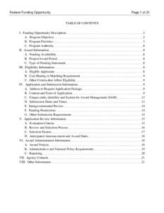 Federal Funding Opportunity  Page 1 of 21 TABLE OF CONTENTS  I. Funding Opportunity Description