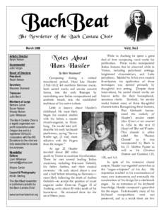 BachBeat  The Newsletter of the Bach Cantata Choir March 2009 Artistic Director Ralph Nelson