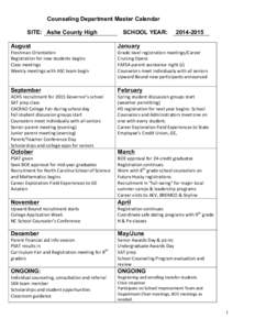 Counseling Department Master Calendar SITE: Ashe County High SCHOOL YEAR:  