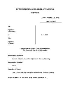IN THE SUPREME COURT, STATE OF WYOMING 2015 WY 80 APRIL TERM, A.DMay 29, 2015 CL, Appellant