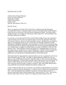 Dated November 20, 2002 Andrew Gomm, Program Manager Long Term Services Division Department of Health 1190 St. Francis Drive PO Box 26110