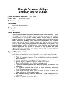 Georgia Perimeter College Common Course Outline Course Abbreviation & Number: Math 0098