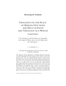 Retrieving the Tradition  THOUGHTS ON THE PLACE OF MARIAN DOCTRINE AND PIETY IN FAITH AND THEOLOGY AS A WHOLE