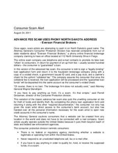 Consumer Scam Alert August 24, 2011