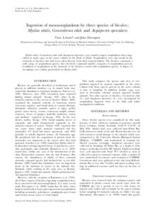 Ingestion of mesozooplankton by three species of bivalve; Mytilus edulis, Cerastoderma edule and Aequipecten opercularis