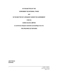 Copyright law / Screener / Warez / Ontario / Agreement on Internal Trade / Canada