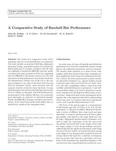 Noname manuscript No. (will be inserted by the editor) A Comparative Study of Baseball Bat Performance Alan M. Nathan · J. J. Crisco · R. M. Greenwald · D. A. Russell · Lloyd V. Smith