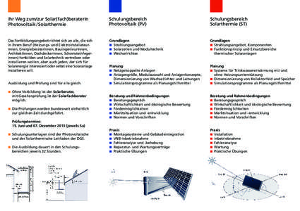 Ihr Weg zum/zur Solar(fach)beraterIn Photovoltaik / Solarthermie Schulungsbereich Photovoltaik (PV)