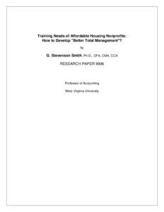 Training Needs of Affordable Housing Nonprofits: How to Develop 