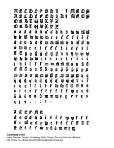 Gutenberg’s font Harry Ransom Center: Gutenberg Bible Primary Source Education Module http://www.hrc.utexas.edu/exhibitions/education/modules 