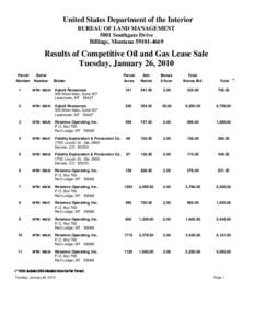 United States Department of the Interior BUREAU OF LAND MANAGEMENT 5001 Southgate Drive Billings, Montana[removed]Results of Competitive Oil and Gas Lease Sale