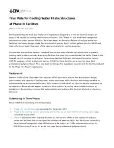 Final Rule for Cooling Water Intake Structures at Phase III Facilities, Fact Sheet; June 2006