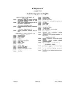 Chapter[removed]EDITION Vehicle Equipment: Lights ADOPTION AND ENFORCEMENT OF STANDARDS