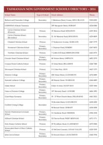 Microsoft Word - TASMANIAN NON-GOVERNMENT SCHOOLS DIRECTORY 2014.docx