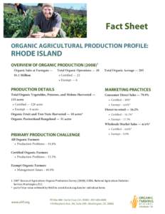 Fact Sheet ORGANIC AGRICULTURAL PRODUCTION PROFILE: RHODE ISLAND OVERVIEW OF ORGANIC PRODUCTION[removed]Organic Sales at Farmgate —