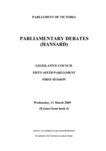 PARLIAMENT OF VICTORIA  PARLIAMENTARY DEBATES (HANSARD)  LEGISLATIVE COUNCIL