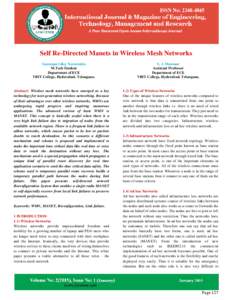 Self Re-Directed Manets in Wireless Mesh Networks Gannapu Uday Narasimha M.Tech Student Department of ECE VBIT College, Hyderabad, Telangana.