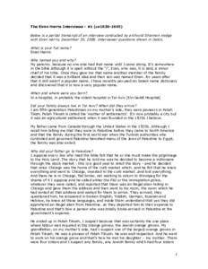 The Eiran Harris Interviews - #1 (ca1939[removed]Below is a partial transcript of an interview conducted by archivist Shannon Hodge with Eiran Harris, December 30, 2008. Interviewer questions shown in italics. What is your
