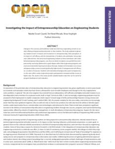 Natalie Duval-Couetil, Teri Reed-Rhoads, Shiva Haghighi Purdue University PEER-REVIEWED PAPER  Investigating the Impact of Entrepreneurship Education on Engineering Students