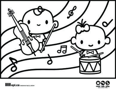 music theme colouring sheet