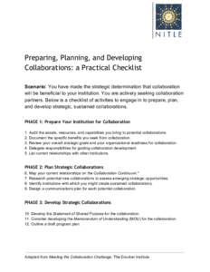    Preparing, Planning, and Developing Collaborations: a Practical Checklist    