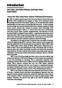 Introduction Jerry Lipka, Joan Parker Webster, and Evelyn Yanez Guest Editors Factors that Affect Alaska Native Students’ Mathematical Performance  I