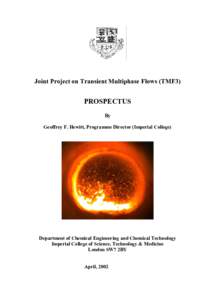Joint Project on Transient Multiphase Flows (TMF3)  PROSPECTUS By Geoffrey F. Hewitt, Programme Director (Imperial College)