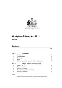 Australian Capital Territory  Workplace Privacy Act 2011 A2011-4  Contents