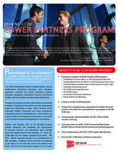 2014 NC-CCIM  POWER PARTNERS PROGRAM Come for the Knowledge, Stay for the Business